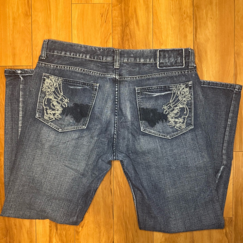Helix Jeans Men 36x32 Boot  Embroidered Pockets Blue Medium Wash 100% Cotton